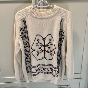 Vintage Cream “Fully Fashioned” Sweater Women's Size Large Black & Red Design